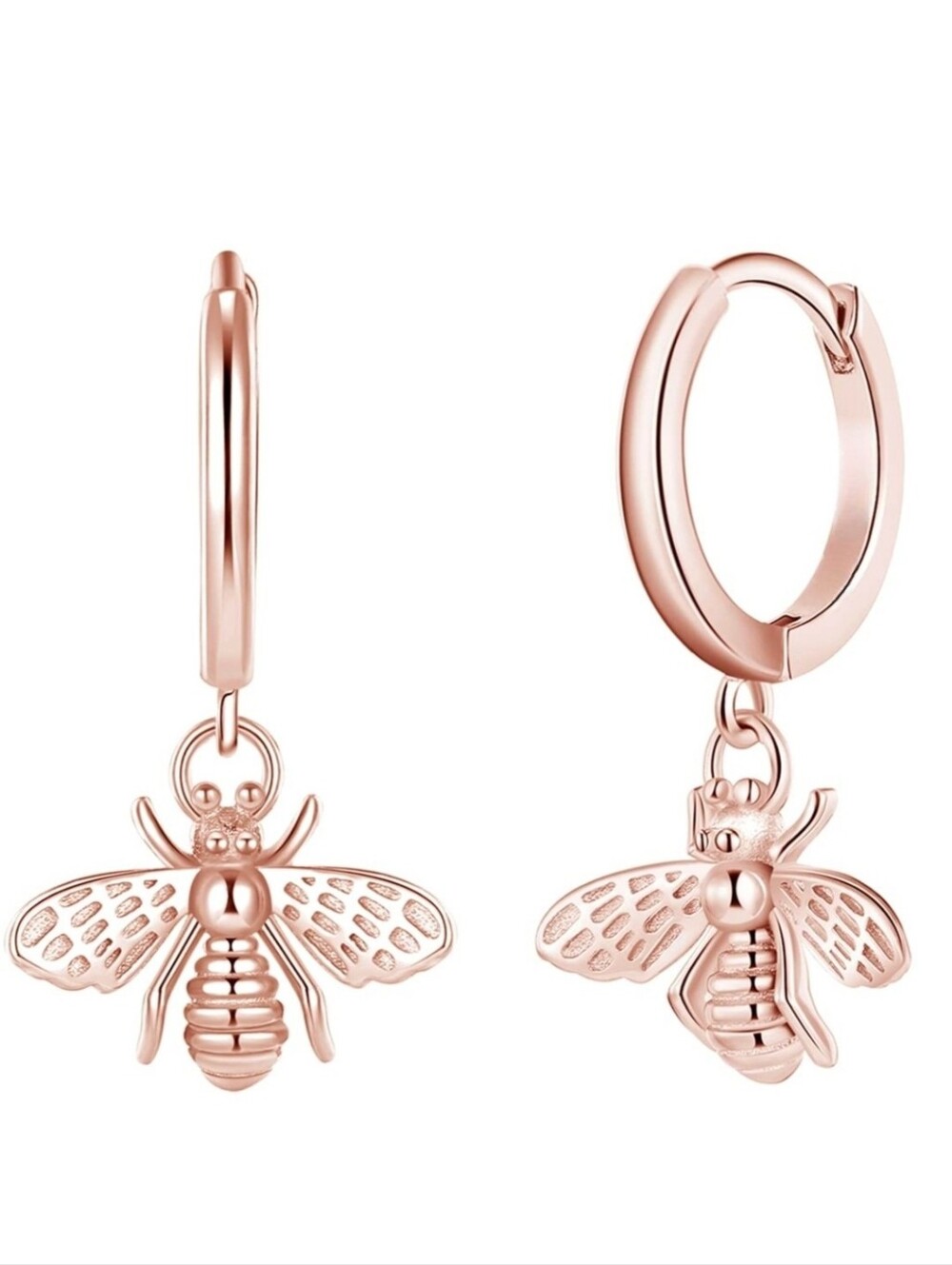 Rose Gold Bee Earrings Little Charms Mini Hoop 3D Charm Flutter Huggie Hoops